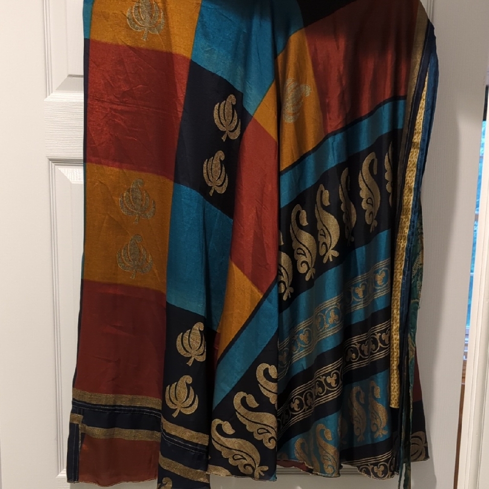 Sari Skirt Multicolor Patterned Skirt Ankle Length Women's